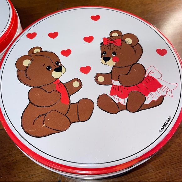 Valentine 3 Vintage Amscan Bears & hearts food or gift Storage Tins - Picture 8 of 13